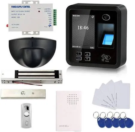 Kit de contrôle d’accès avec lecteur d’empreinte, ventouse magnétique, alimentation et porte-clés RFID